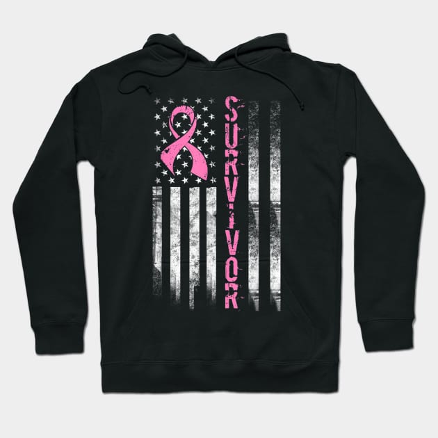 Cool Breast Cancer Survivor Women Pink Flag Hoodie by jordanfaulkner02